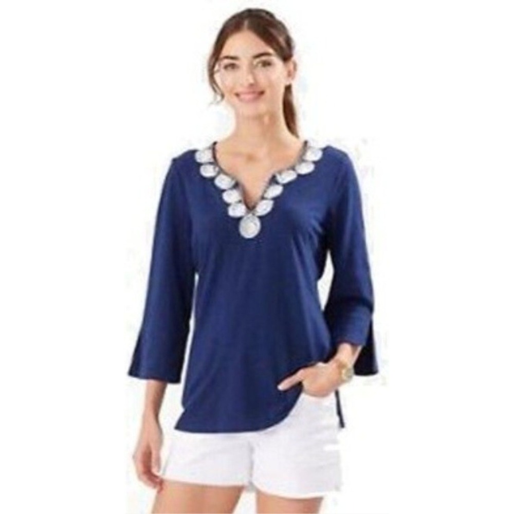 Tommy Bahama Keira Isle Of Bliss Tunic Small Womens Island Navy V Neck